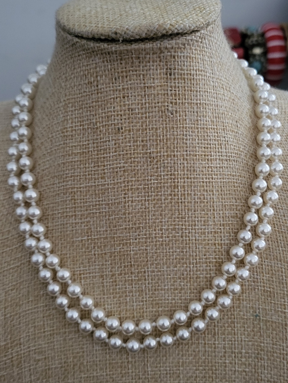 Vintage Hand Knotted Glass Pearl Necklace